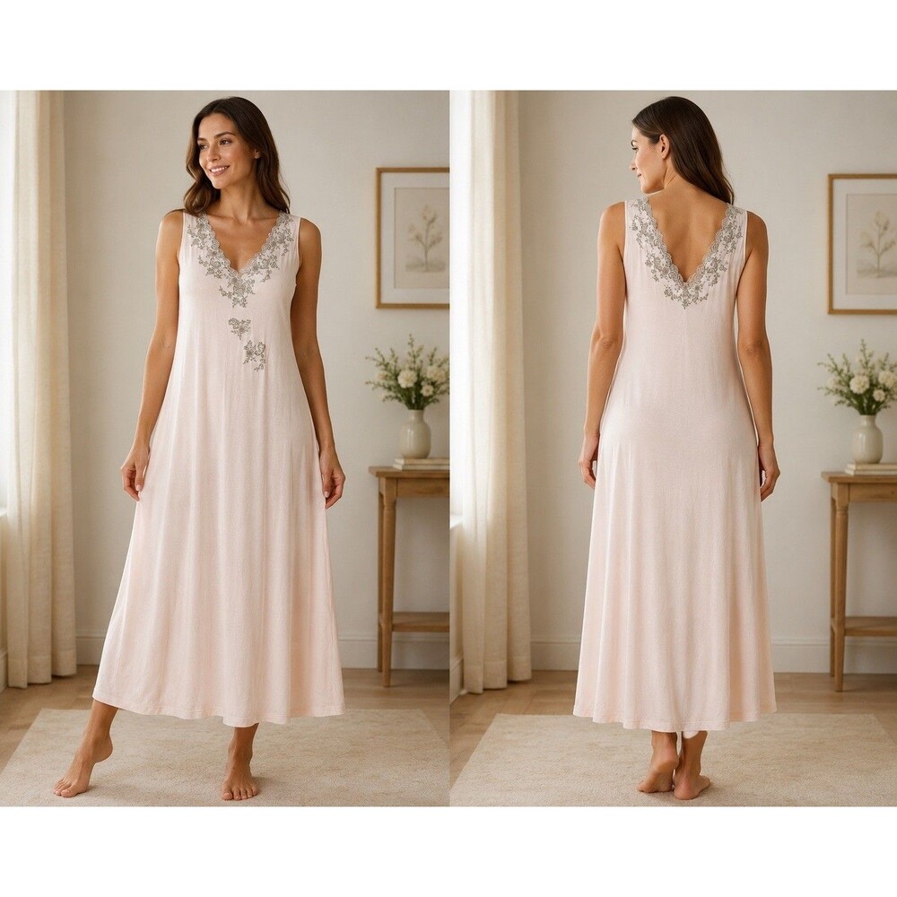 (M3) Soft Surroundings Pink Sleeveless Embroidered Maxi Dress,Sz 1 X peach color